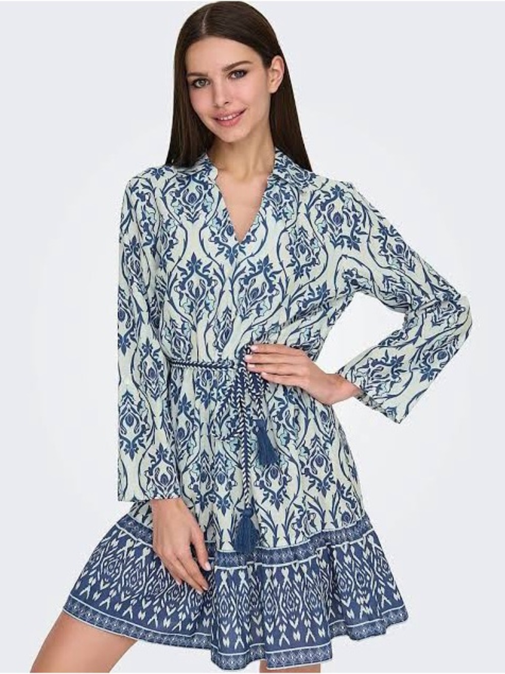 JDY Blue and White Printed Women's Shirt Dress